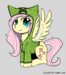 Size: 700x800 | Tagged: safe, artist:casualcolt, fluttershy, oc, pegasus, pony, clothes, creeper, creepershy, cute, female, freckles, hoodie, looking at you, mare, minecraft, shyabetes, solo