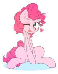 Size: 1600x2048 | Tagged: safe, artist:akainu_pony, pinkie pie, earth pony, pony, female, heart, mare, one eye closed, solo, wink