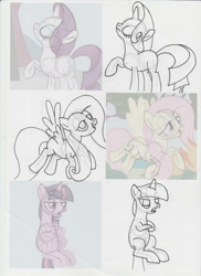 Size: 1702x2339 | Tagged: safe, artist:lazy-turtle, derpibooru import, fluttershy, rarity, twilight sparkle, pegasus, pony, unicorn, the ticket master, anatomy, drawing, sketch, sketch dump, study, traditional art