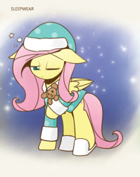 Size: 860x1080 | Tagged: safe, artist:howxu, fluttershy, pegasus, pony, clothes, cropped, female, mare, solo, teddy bear