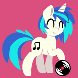 Size: 390x390 | Tagged: safe, artist:breadcipher, dj pon-3, vinyl scratch, pony, unicorn, eyes closed, lineless, missing accessory, record, simple background, smiling, solo