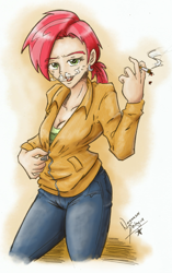 Size: 1672x2666 | Tagged: safe, artist:nayaasebeleguii, babs seed, human, cigarette, colored, humanized, light skin, smoking, solo