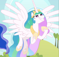 Size: 973x936 | Tagged: safe, screencap, princess celestia, alicorn, pony, between dark and dawn, cropped, faic, solo, spread wings, wings