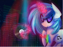 Size: 1190x895 | Tagged: safe, artist:chanceyb, dj pon-3, vinyl scratch, pony, unicorn, glowstick, levitation, magic, record, solo, telekinesis