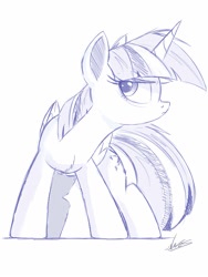 Size: 3000x4000 | Tagged: safe, artist:ncmares, derpibooru import, twilight sparkle, twilight sparkle (alicorn), alicorn, pony, monochrome, sketch, solo, twilight is not amused, unamused