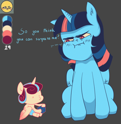 Size: 1106x1137 | Tagged: safe, artist:itsnotdaijoubu, derpibooru import, princess flurry heart, twilight sparkle, twilight sparkle (alicorn), alicorn, pony, emoji, faic, limited palette, text, vulgar