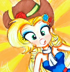 Size: 1974x2045 | Tagged: safe, artist:liaaqila, applejack, eqg summertime shorts, equestria girls, make up shake up, applejewel, clothes, fall formal outfits, looking at you, makeup, solo, surprised, traditional art