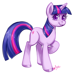 Size: 512x514 | Tagged: safe, artist:stardrawsponies, twilight sparkle, unicorn twilight, pony, unicorn, colored hooves, cute, female, looking at you, mare, raised hoof, simple background, smiling, solo, twiabetes, white background