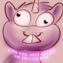 Size: 3000x3000 | Tagged: safe, artist:pikapetey, pony, unicorn, cuckolding in the description, derp, meta, op is a cuck, op is trying to start shit, pikapetey, smiling, solo, trolling, what the hell petey, wide eyes