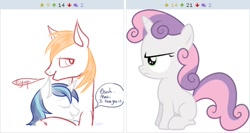 Size: 508x270 | Tagged: safe, screencap, sweetie belle, derpibooru, exploitable meme, juxtaposition, juxtaposition win, meme, meta