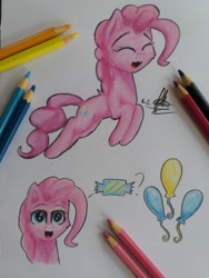 Size: 3096x4128 | Tagged: safe, artist:ironbeastz, pinkie pie, pony, happy, pencil, solo, traditional art