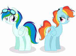 Size: 2700x2000 | Tagged: safe, artist:darkynez, oc, oc only, oc:northern lights, oc:rapid blast, offspring, parent:rainbow dash, parent:soarin', parents:soarindash, simple background, white background