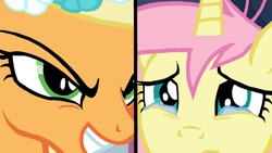 Size: 900x506 | Tagged: safe, alternate version, artist:blah23z, applejack, fluttershy, earth pony, pegasus, pony, appleshy, female, lesbian, shipping, shipping denied, this day aria