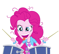 Size: 3141x2856 | Tagged: safe, artist:mohawgo, pinkie pie, equestria girls, pinkie on the one, .ai available, clothes, drums, female, simple background, solo, tongue out, transparent background, vector