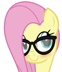 Size: 3572x4201 | Tagged: safe, artist:slb94, fluttershy, pegasus, pony, blushing, cute, flutternerd, glasses, looking at you, nerd, shy, simple background, solo, transparent background, vector