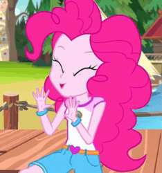 Size: 675x720 | Tagged: safe, screencap, pinkie pie, equestria girls, legend of everfree, animated, camp everfree outfits, cropped, cute, diapinkes, gif, solo