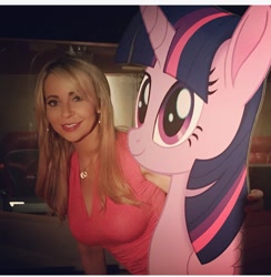 Size: 640x656 | Tagged: safe, derpibooru import, twilight sparkle, twilight sparkle (alicorn), alicorn, human, my little pony: the movie, cardboard twilight, irl, irl human, movie designs, photo, tara strong