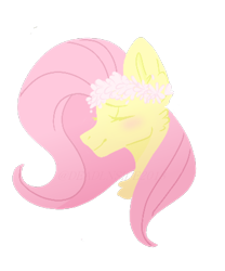 Size: 1000x1200 | Tagged: safe, artist:deadlnside, fluttershy, pegasus, pony, blushing, bust, commission, eyes closed, female, floral head wreath, flower, mare, portrait, simple background, solo, transparent background