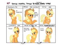 Size: 960x720 | Tagged: safe, applejack, earth pony, pony, applejack's hat, arrow, blushing, cowboy hat, doing loving things, happy, hat, meme, shrug