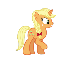 Size: 913x842 | Tagged: safe, artist:flipwix, applejack, oc, oc:maple flapjack, pony, unicorn, alternate cutie mark, alternate hairstyle, alternate universe, braid, female, grin, mare, race swap, simple background, smiling, solo, the flutterby effect, transparent background, unicorn applejack