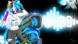 Size: 1280x720 | Tagged: safe, artist:thundereddie, dj pon-3, vinyl scratch, anthro, armpits, headphones, solo