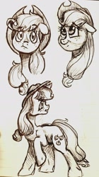 Size: 1660x2971 | Tagged: safe, artist:smirk, applejack, earth pony, pony, :t, doodle, female, looking back, mare, monochrome, pen, raised hoof, sketch, solo, traditional art