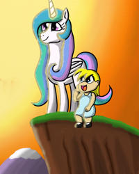 Size: 2400x3000 | Tagged: safe, artist:saburodaimando, princess celestia, oc, oc:wanda young, human, alternate universe, child, magic, missing accessory, momlestia, morning