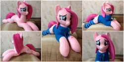 Size: 2000x1000 | Tagged: safe, artist:burgunzik, pinkie pie, pony, clothes, hoodie, irl, photo, pinkamena diane pie, plushie, prone, socks, solo, striped socks