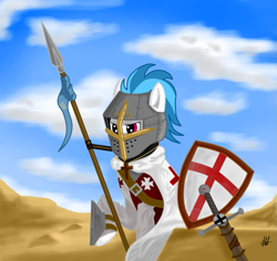 Size: 1279x1208 | Tagged: safe, artist:novich, dj pon-3, vinyl scratch, pony, unicorn, christianity, cross, crusade, crusader, desert, fantasy class, holy war, kingdom of heaven, kingdom of jerusalem, knight, middle ages, military, military uniform, paladin, religious headcanon, solo, warrior