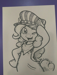 Size: 1080x1440 | Tagged: safe, artist:latecustomer, pinkie pie, earth pony, pony, cute, diapinkes, female, heart eyes, mare, one eye closed, overalls, traditional art, train conductor, wingding eyes, wink