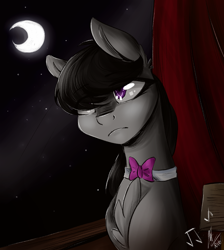 Size: 1700x1900 | Tagged: safe, artist:bronarty, octavia melody, earth pony, pony, bowtie, moon, solo