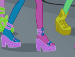 Size: 2048x1536 | Tagged: safe, screencap, applejack, fluttershy, rarity, butterfly, equestria girls, rainbow rocks, apple, clothes, food, legs, pictures of legs, platform shoes, shoes