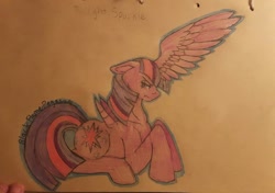 Size: 960x675 | Tagged: safe, artist:blackflamepegasus, derpibooru import, twilight sparkle, twilight sparkle (alicorn), alicorn, pony, alicron, solo, traditional art, unamused, what has science done