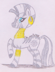 Size: 718x933 | Tagged: safe, artist:marta4708, zecora, zebra, raised hoof, simple background, solo, traditional art, white background