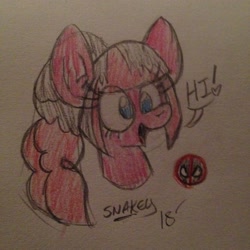 Size: 2448x2448 | Tagged: safe, artist:snakeythingy, pinkie pie, earth pony, pony, deadpool, deadpool 2, marvel, sketch, spoilers for another series, traditional art, x-men, yukio