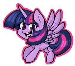 Size: 1280x1134 | Tagged: safe, artist:twisted-sketch, derpibooru import, twilight sparkle, twilight sparkle (alicorn), alicorn, pony, open mouth, simple background, smiling, solo, spread wings