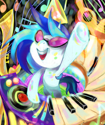 Size: 1820x2170 | Tagged: safe, artist:luna77899, dj pon-3, vinyl scratch, pony, unicorn, epic, keyboard, psychedelic, solo, surreal, turntable