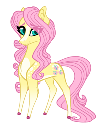 Size: 1098x1317 | Tagged: safe, artist:australian-senior, fluttershy, earth pony, pony, alternate design, alternate universe, blaze (coat marking), coat markings, colored hooves, earth pony fluttershy, female, kirindos, mare, race swap, simple background, socks (coat marking), solo, white background