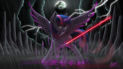 Size: 5000x2813 | Tagged: safe, artist:duskie-06, derpibooru import, twilight sparkle, twilight sparkle (alicorn), alicorn, pony, dark side, lightsaber, sith, solo, star wars, weapon