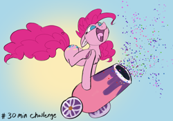 Size: 2760x1940 | Tagged: safe, artist:veesocks, pinkie pie, earth pony, pony, 30 minute art challenge, confetti, female, happy, mare, open mouth, party cannon, smiling