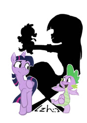 Size: 600x849 | Tagged: safe, artist:hairyfood, derpibooru import, spike, twilight sparkle, twilight sparkle (alicorn), alicorn, dog, pony, equestria girls, cute, human ponidox, open mouth, self ponidox, shadow, silhouette, simple background, spike the dog, white background