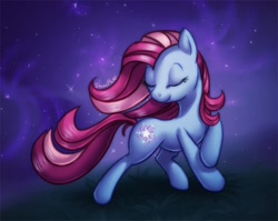 Size: 700x556 | Tagged: safe, artist:shinepawpony, star swirl, earth pony, pony, eyes closed, female, mare, night, solo, stars