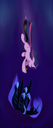 Size: 1728x4096 | Tagged: safe, artist:kwendynew, derpibooru import, nightmare moon, twilight sparkle, broom, falling