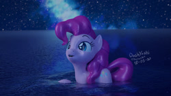 Size: 1024x576 | Tagged: safe, artist:dashyoshi, pinkie pie, pony, 3d, night, solo, water