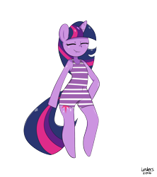 Size: 2000x2250 | Tagged: safe, artist:leslers, derpibooru import, twilight sparkle, anthro, clothes, eyes closed, one-piece swimsuit, simple background, solo, swimsuit, transparent background