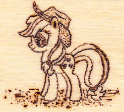 Size: 553x499 | Tagged: safe, artist:malte279, applejack, earth pony, pony, female, mare, pyrography, traditional art