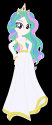 Size: 268x642 | Tagged: safe, artist:emmakkkkk, princess celestia, human, equestria girls, alternate hairstyle, black background, clothes, crown, dress, female, humanized, jewelry, regalia, simple background, solo