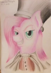 Size: 900x1285 | Tagged: safe, artist:turquoisethought, pinkie pie, pony, clothes, hat, jekyll & hyde, pinkamena diane pie, solo, top hat, traditional art