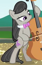 Size: 321x496 | Tagged: safe, screencap, octavia melody, earth pony, pony, inspiration manifestation, background pony, bipedal, bowtie, cello, cropped, dexterous hooves, female, hoof hold, mare, musical instrument, playing instrument, solo