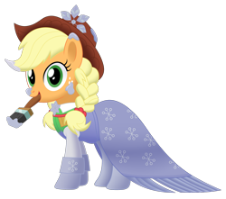Size: 2652x2346 | Tagged: safe, artist:mirrorcrescent, applejack, spirit of hearth's warming past, earth pony, pony, a hearth's warming tail, clothes, costume, cowboy hat, dress, female, hat, high res, looking at you, mare, paint, paint on fur, paintbrush, simple background, solo, transparent background